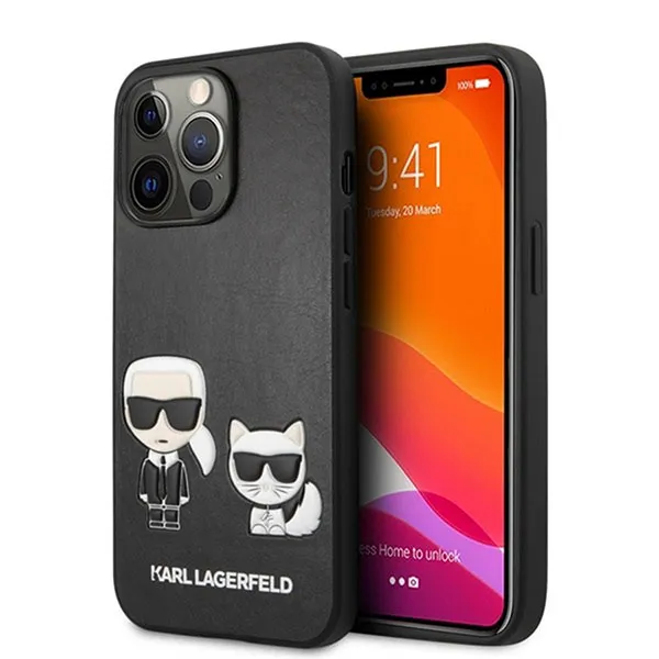 Ốp Điện Thoại Karl Lagerfeld iPhone 13 Pro Full Body Hình Ông Già Và Mèo Silicon KLHCP13LPCUSKCBK Màu Đen