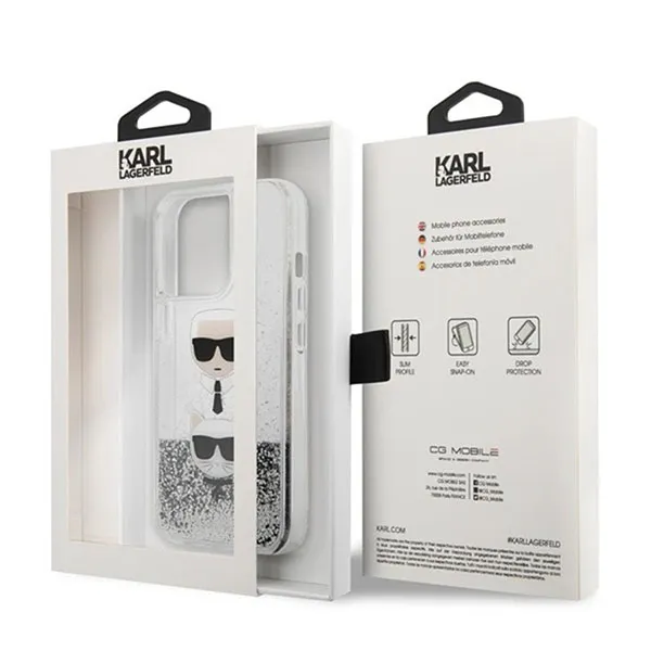 Ốp Điện Thoại Karl Lagerfeld iPhone 13 Pro Max 2 Hình Nhũ Bạc KLHCP13XKICGLS Màu Trắng