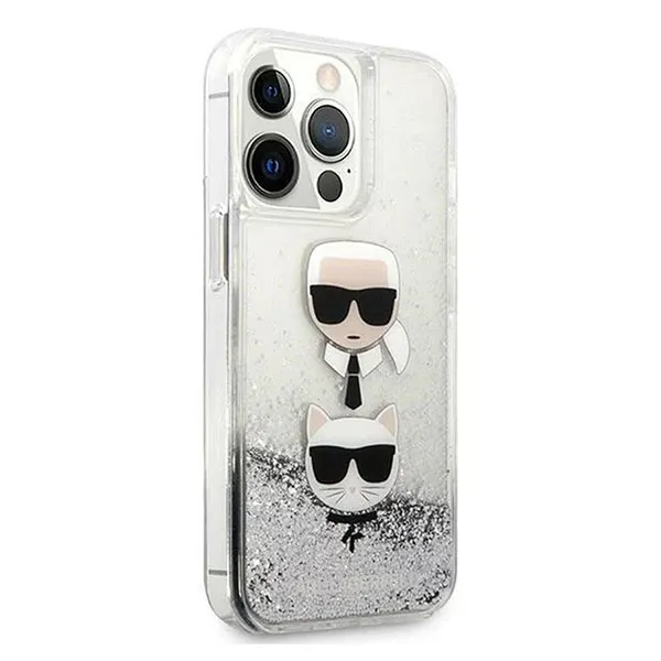 Ốp Điện Thoại Karl Lagerfeld iPhone 13 Pro Max 2 Hình Nhũ Bạc KLHCP13XKICGLS Màu Trắng