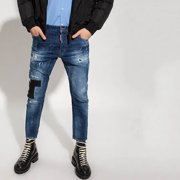 Quần Jeans Dsquared2 Leather Tag Tidy Biker S71LB0936 S30342 Màu Xanh Size 50