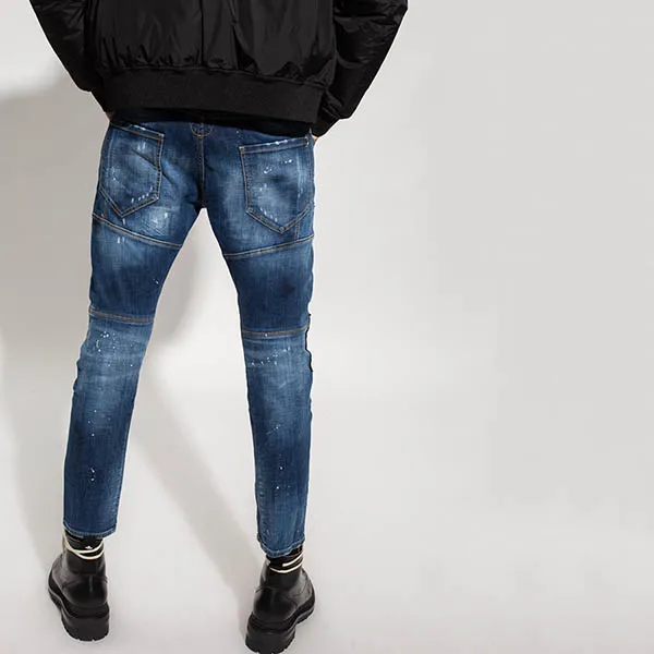 Quần Jeans Dsquared2 Leather Tag Tidy Biker S71LB0936 S30342 Màu Xanh Size 50