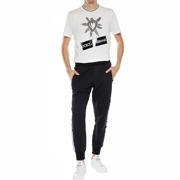 Quần Jogger Dolce & Gabbana D&G Logo Stripe Track Black Regular Fit GYUVAT G7SMB Màu Đen