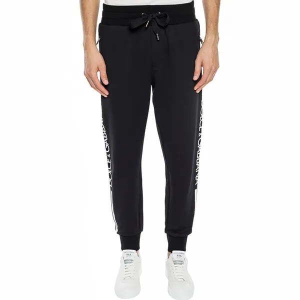 Quần Jogger Dolce & Gabbana D&G Logo Stripe Track Black Regular Fit GYUVAT G7SMB Màu Đen