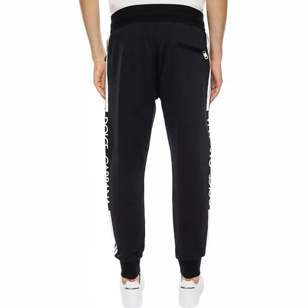 Quần Jogger Dolce & Gabbana D&G Logo Stripe Track Black Regular Fit GYUVAT G7SMB Màu Đen