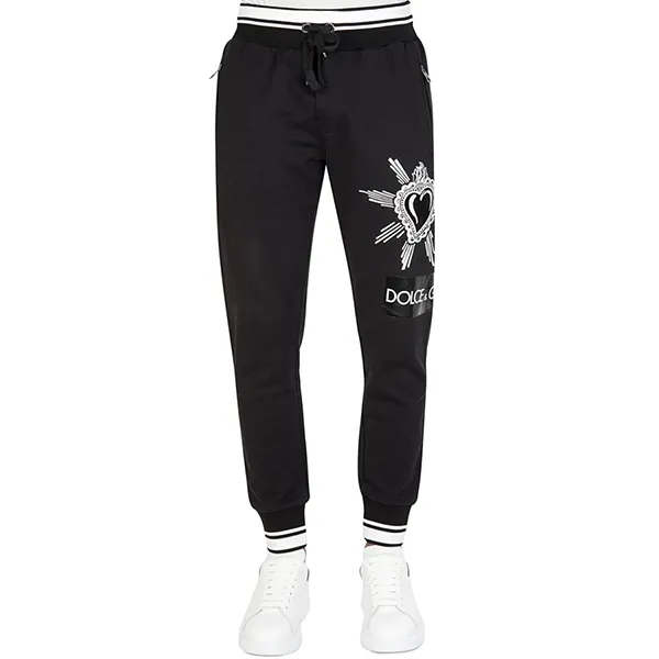 Quần Nỉ Nam Dolce & Gabbana D&G Sacred Heart Embroidered GYUVAT G7SLZ N0000 Màu Đen Size 46