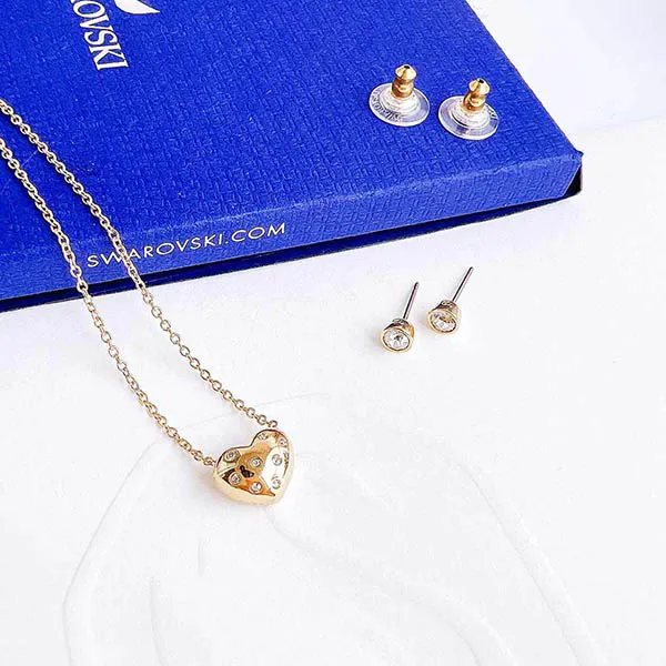 Set Dây Chuyền Và Khuyên Tai Swarovski Heart Set, Gold Tone, Gold-Tone Plated Màu Vàng