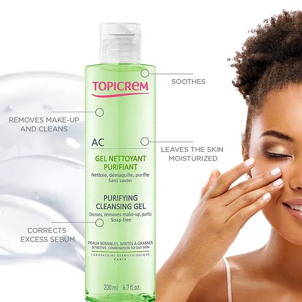 Gel Rửa Mặt Cho Da Nhờn Mụn Topicrem AC Purifying Cleansing Gel 200ml - Sữa Rửa Mặt - Vua Hàng Hiệu