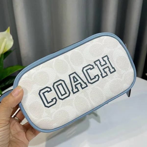 Túi Cầm Tay Coach Jamie Wristlet In Signature Canvas With Varsity Motif Màu Trắng Xanh - Túi xách - Vua Hàng Hiệu