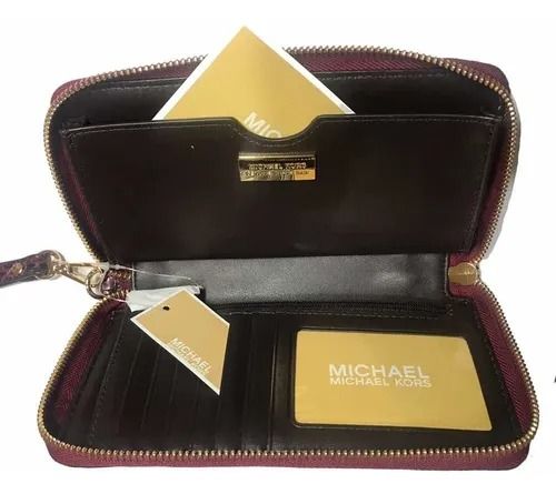 Túi Cầm Tay Michael Kors MK Wallet Leather Purse Wine Original Màu Đỏ - 4