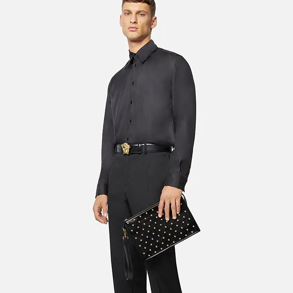 Túi Cầm Tay Versace Medusa Stud Màu Đen