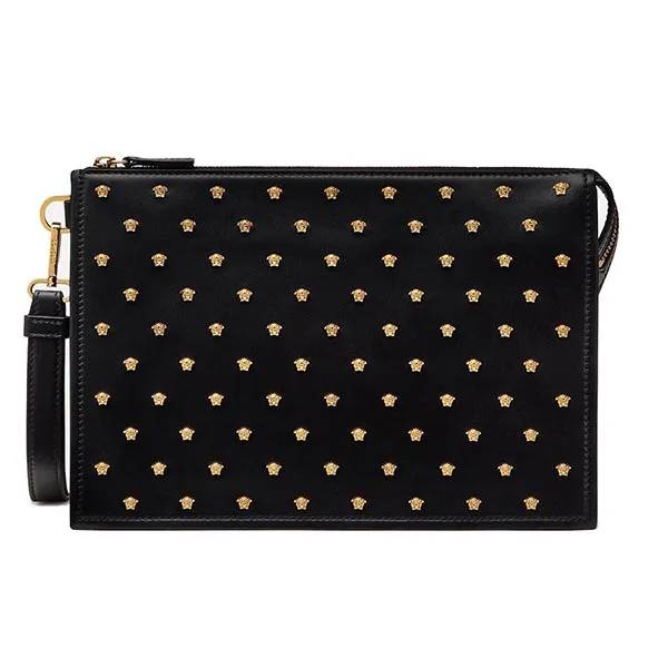 Túi Cầm Tay Versace Medusa Stud Màu Đen
