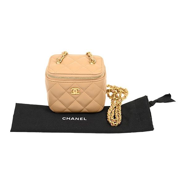 Túi Đeo Chéo Chanel AP1447 Small Vanity With Chain Lambskin Màu Vàng Be - 1