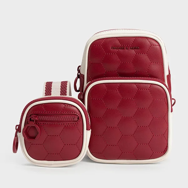 Túi Đeo Chéo Nữ Charles & Keith CNK Textured Elongated Crossbody Bag Red 80151183 Màu Đỏ