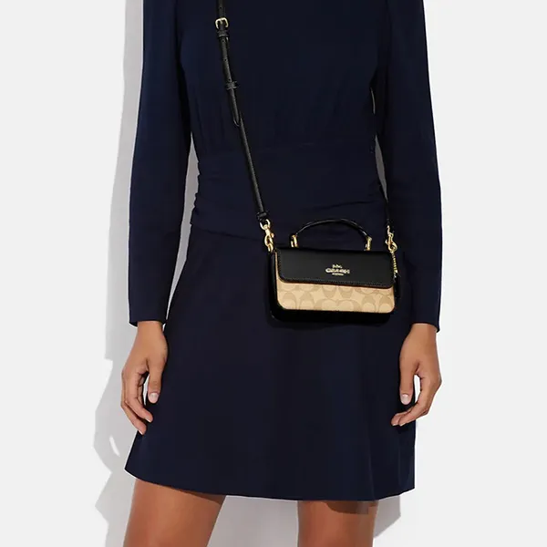 Túi Đeo Chéo Coach Mini Josie Top Handle Crossbody In Blocked Signature Canvas CC340 Phối Màu Đen Nâu