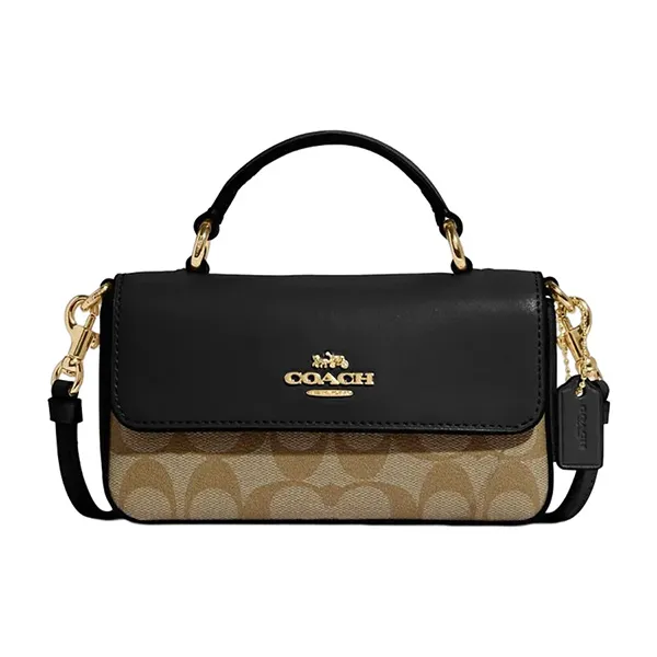 Túi Đeo Chéo Coach Mini Josie Top Handle Crossbody In Blocked Signature Canvas CC340 Phối Màu Đen Nâu