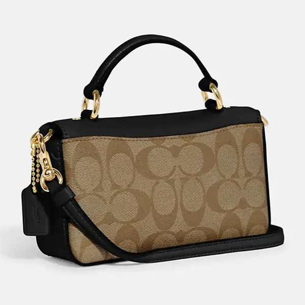 Túi Đeo Chéo Coach Mini Josie Top Handle Crossbody In Blocked Signature Canvas CC340 Phối Màu Đen Nâu