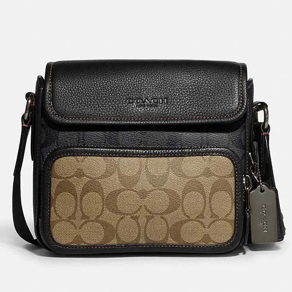 Túi Đeo Chéo Coach Nam Sullivan Flap Crossbody In Signature Canvas CC032 Màu Nâu Đen