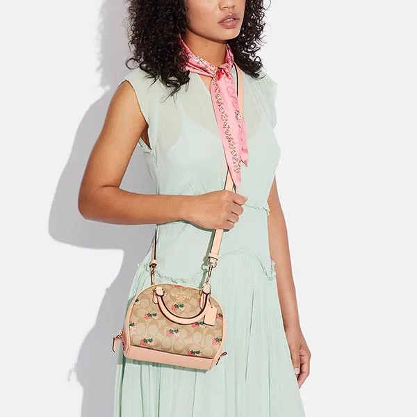Túi Đeo Chéo Coach Sydney Satchel In Signature Canvas With Strawberry Print CB596 Màu Be