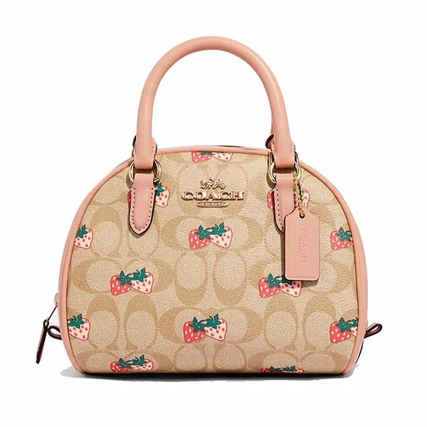 Túi Đeo Chéo Coach Sydney Satchel In Signature Canvas With Strawberry Print CB596 Màu Be
