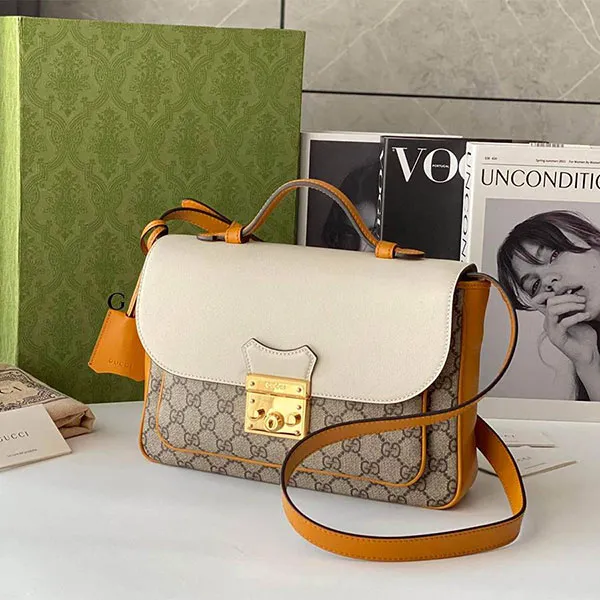 Túi Đeo Chéo Gucci Padlock Mini GG Supreme Burnt Orange Leather Phối Màu