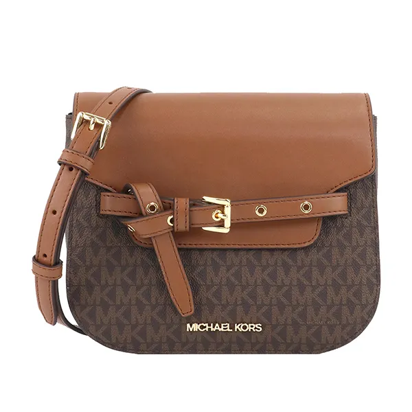 Túi Đeo Chéo Michael Kors MK Emilia Small Logo Saddle Crossbody Bag Brown 35S2GU5C1B Màu Nâu Đen
