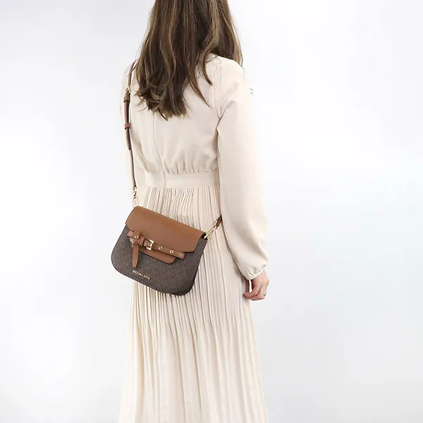 Túi Đeo Chéo Michael Kors MK Emilia Small Logo Saddle Crossbody Bag Brown 35S2GU5C1B Màu Nâu Đen