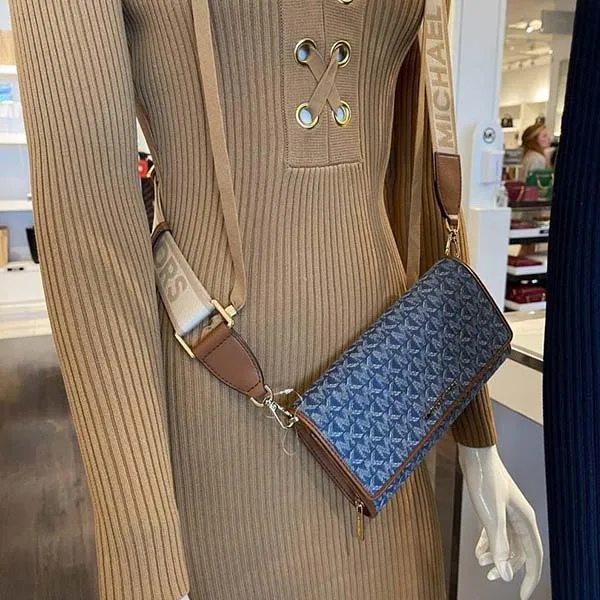 Túi Đeo Chéo Michael Kors MK Jet Set Item Multi Crossbody Bag 35F2GTTC3J-405 Màu Xanh Denim