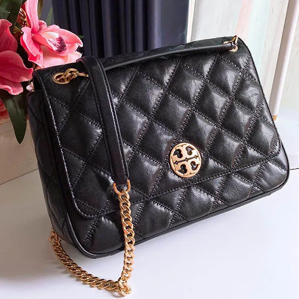 Túi Đeo Chéo Tory Burch 87862 Black With Gold Hardware Large Padded Leather Willa Shoulder Màu Đen