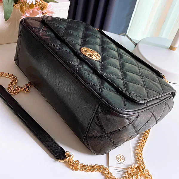Túi Đeo Chéo Tory Burch 87862 Black With Gold Hardware Large Padded Leather Willa Shoulder Màu Đen