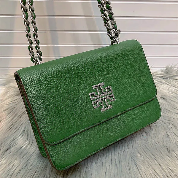 Túi Đeo Chéo Tory Burch Pebbled Leather Britten Chain Wallet Crossbody 80100 Màu Xanh Green - Túi xách - Vua Hàng Hiệu