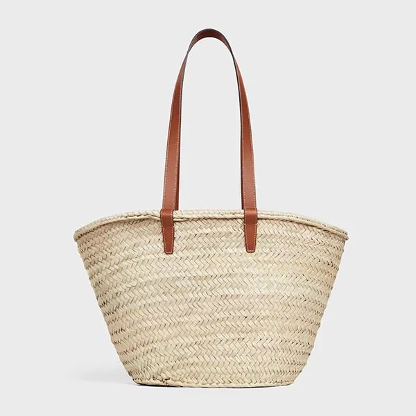Túi Đeo Vai Celine Cói Medium Triomphe Celine Classic Panier In Palm Leaves And Calfskin Màu Kem Nâu Size 26 - Túi xách - Vua Hàng Hiệu