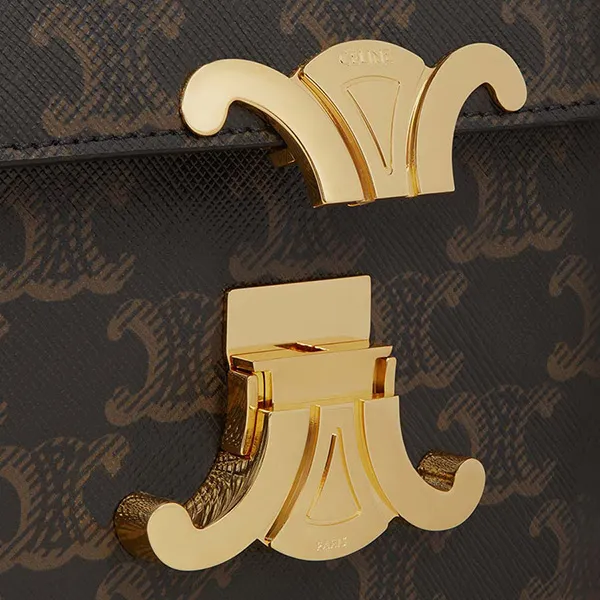 Túi Đeo Vai Celine Triomphe Shoulder Bag In Triomphe Canvas And Calfskintan Màu Nâu