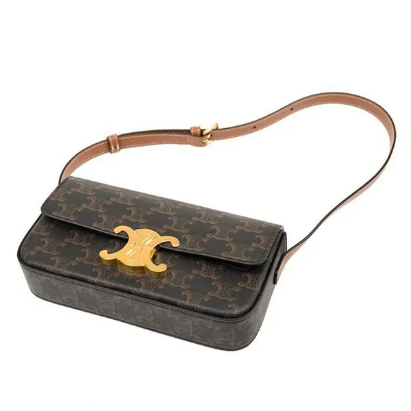 Túi Đeo Vai Celine Triomphe Shoulder Bag In Triomphe Canvas And Calfskintan Màu Nâu
