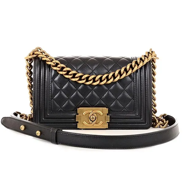 Túi Đeo Vai Chanel Small Boy Lambskin Bag in Pearly Black with Gold Hardware Màu Đen - Túi xách - Vua Hàng Hiệu