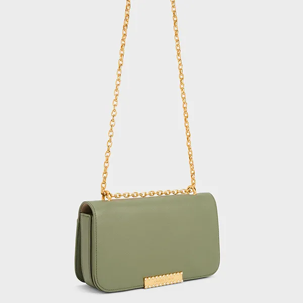 Túi Đeo Vai Nữ Charles & Keith CNK Leather Chain Strap Bag - Sage Green 20840512 Màu Xanh