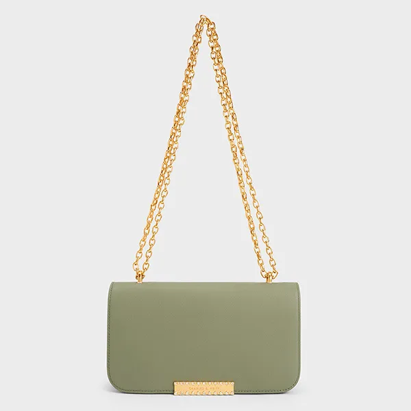 Túi Đeo Vai Nữ Charles & Keith CNK Leather Chain Strap Bag - Sage Green 20840512 Màu Xanh