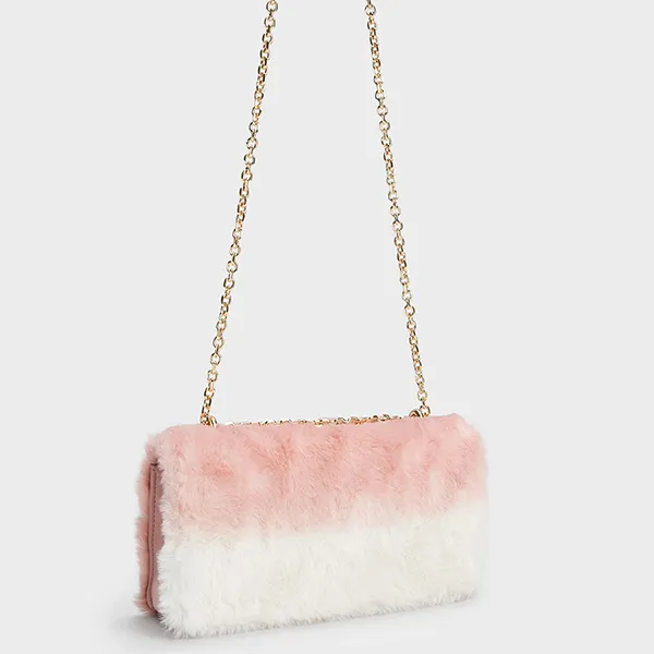 Túi Đeo Vai Nữ Charles & Keith CNK Paffuto Chain Handle Furry Long Wallet - Light Pink CK6-10681031-2 Màu Hồng