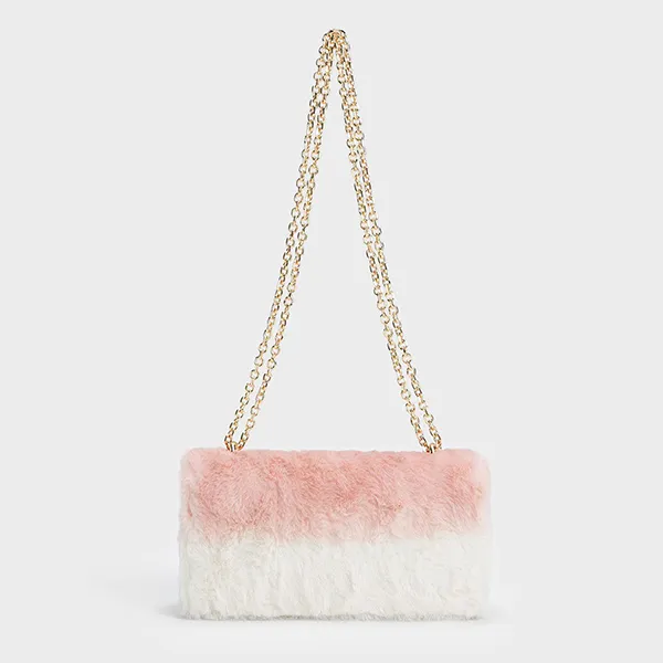 Túi Đeo Vai Nữ Charles & Keith CNK Paffuto Chain Handle Furry Long Wallet - Light Pink CK6-10681031-2 Màu Hồng