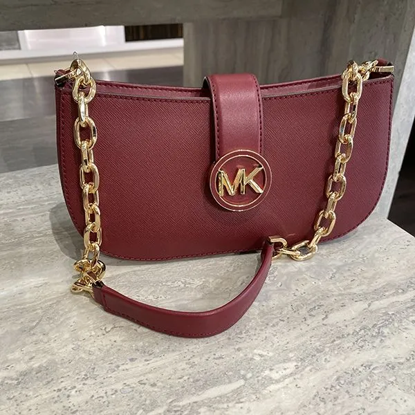 Túi Đeo Vai Michael Kors MK Leather Pouchette Shoulder Bag 35F2GNMCOL Màu Đỏ - Túi xách - Vua Hàng Hiệu