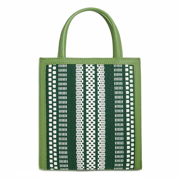 Túi Tote Nữ Charles & Keith CNK Woven Double Handle Tote Bag - Lime 30781803-2 Màu Xanh Trắng