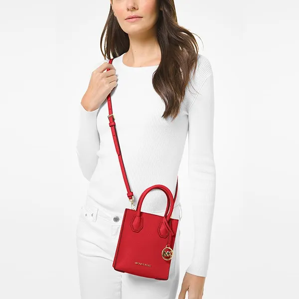 Túi Tote Michael Kors MK Mercer Extra-Small Pebbled Leather Crossbody 35S1GM9TOL Màu Đỏ