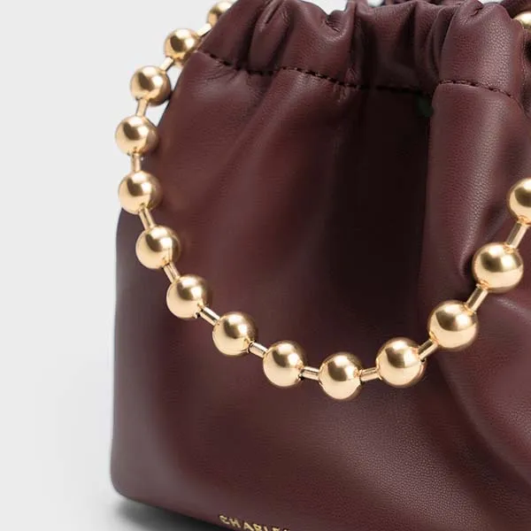 Túi Xách Nữ Charles Keith CNK Aldora Beaded Handle Bucket Bag 10781947 Màu Nâu Chocolate