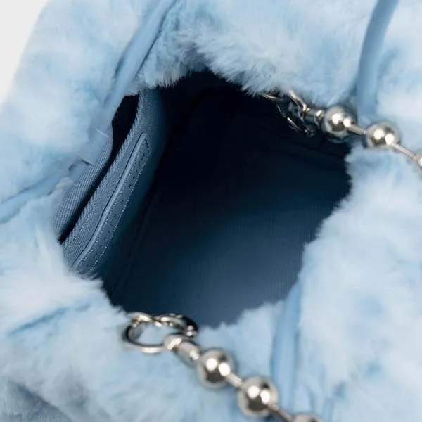 Túi Xách Nữ Charles & Keith CNK Aldora Beaded Handle Furry Bucket Bag Light Blue 10781947 Màu Xanh Trắng