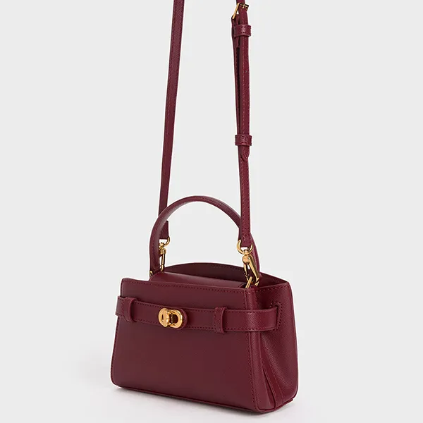 Túi Xách Nữ Charles & Keith CNK Aubrielle Metallic-Buckle Top Handle Bag 50271027-1 Màu Đỏ