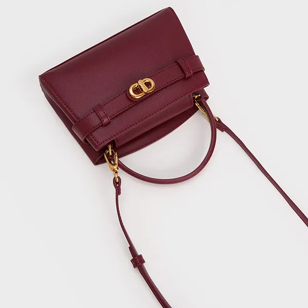 Túi Xách Nữ Charles & Keith CNK Aubrielle Metallic-Buckle Top Handle Bag 50271027-1 Màu Đỏ