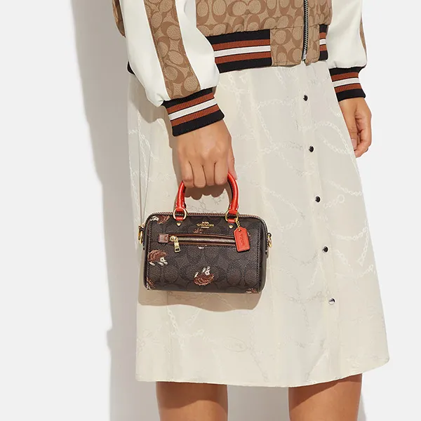 Túi Xách Coach Mini Rowan Crossbody In Signature Canvas With Hedgehog Print CC430 Màu Nâu Đen