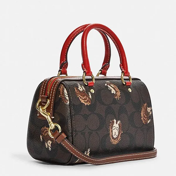 Túi Xách Coach Mini Rowan Crossbody In Signature Canvas With Hedgehog Print CC430 Màu Nâu Đen