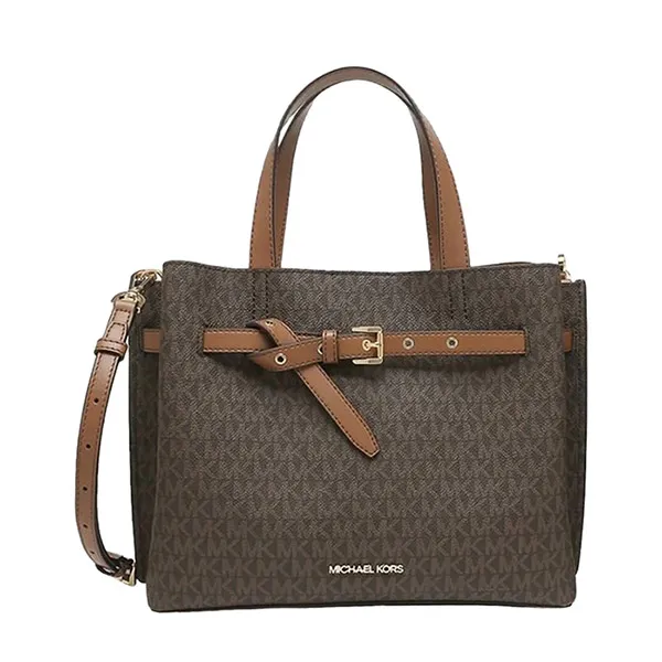 Túi Xách Michael Kors MK Emilia Large Logo Satchel Brown 35F0GU5S3B Màu Nâu Đen