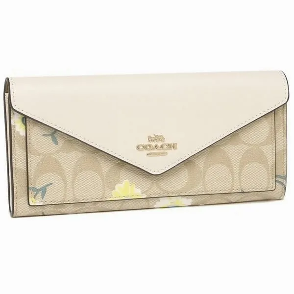 Ví Coach Gold Letter Jacquard Logo Anti-scratch Leather Flap Envelope Clip-White Màu Nâu - Trắng