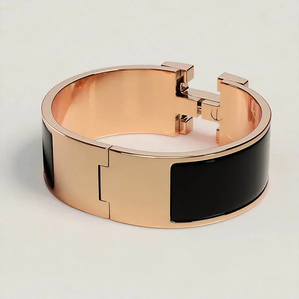 Vòng Đeo Tay Hermès Clic Clac H Bracelet Màu Đen - Vàng Hồng